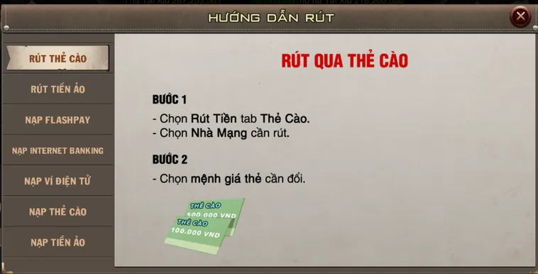 Rút tiền qua thẻ cào nhanh chóng được ưu tiên lựa chọn tại B52.