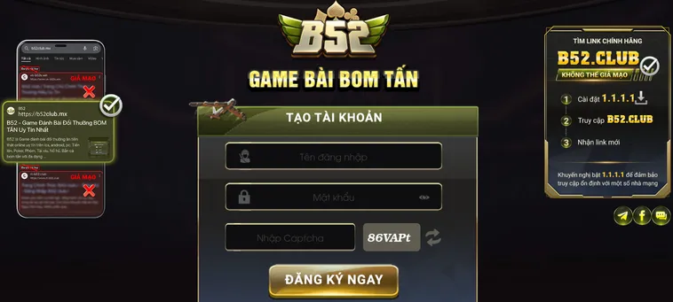Đăng kí tài khoản B52 một cách nhanh chóng.